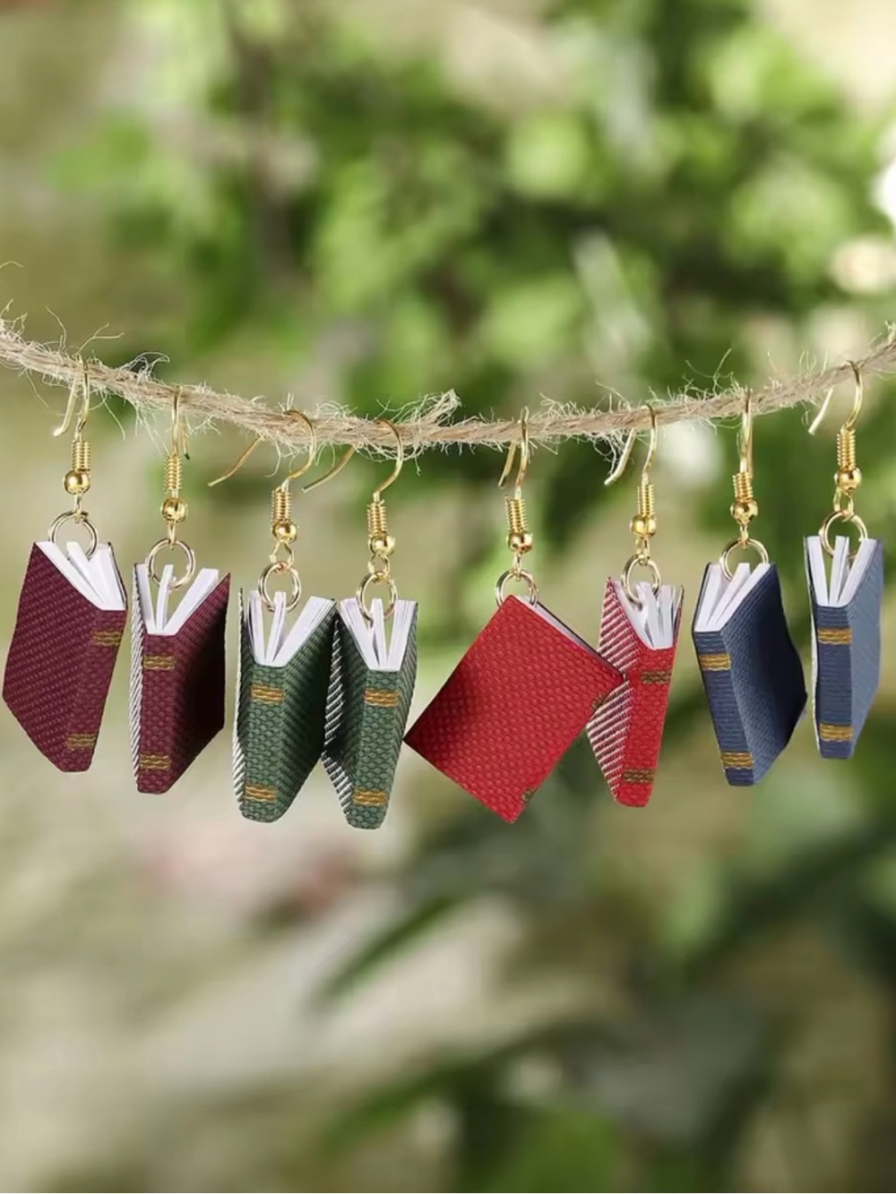 Mini Book Dangle Earrings - Red